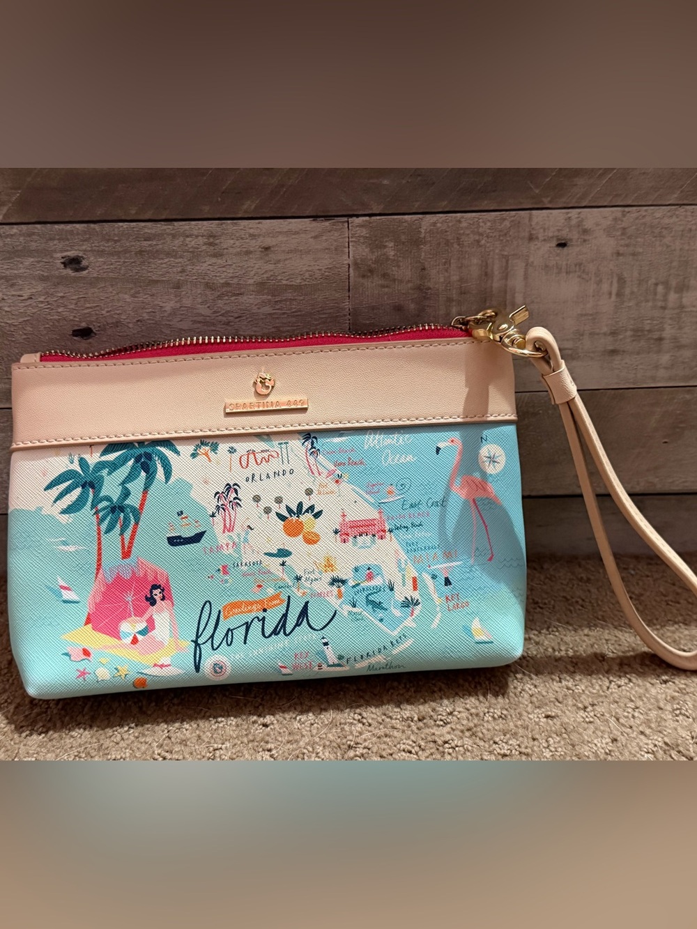 Spartina 449 Coastal Florida Zip Pouch in Pink, Cream & Aqua